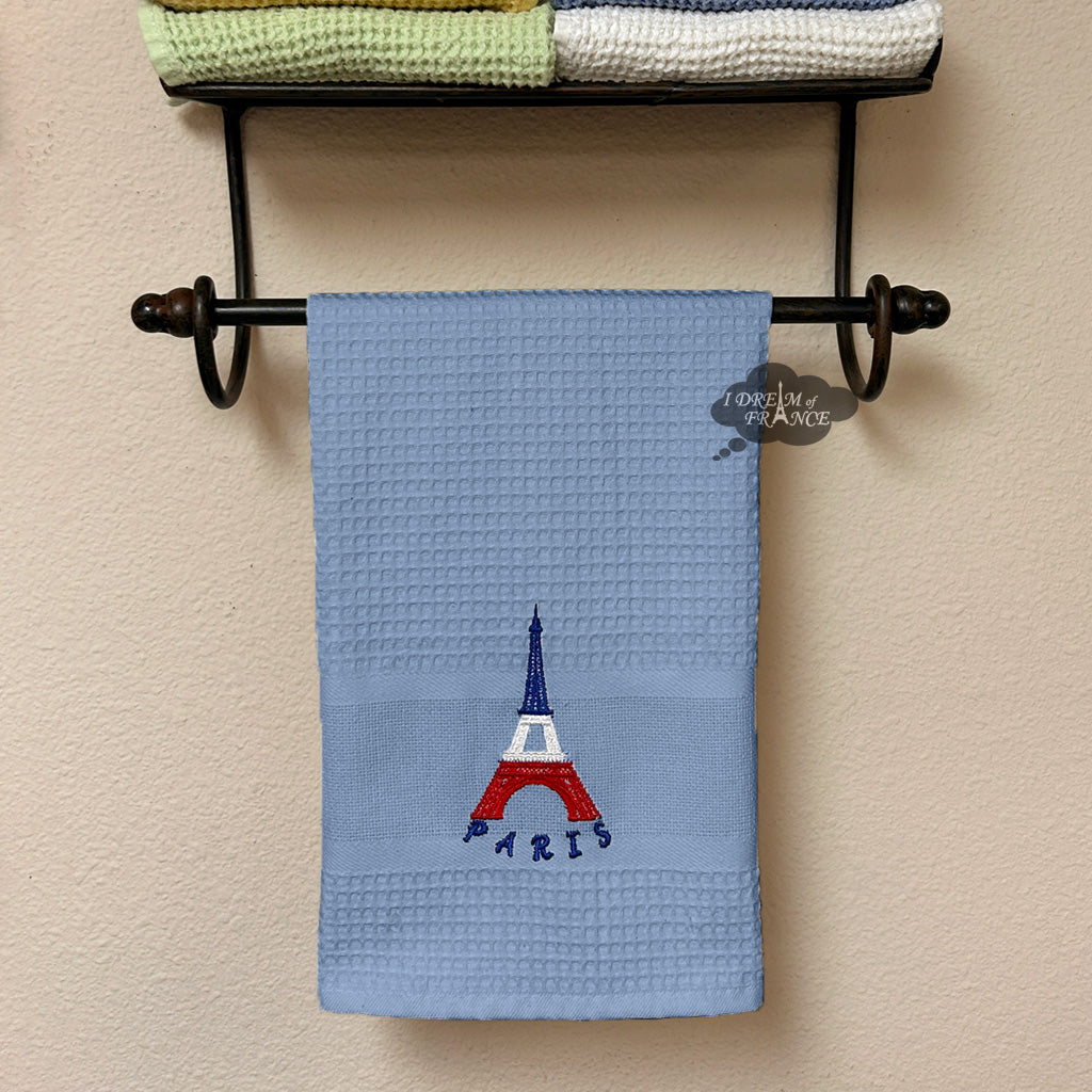 Eiffel Tower Blue Waffle-Weave Kitchen Towel by Coton Blanc