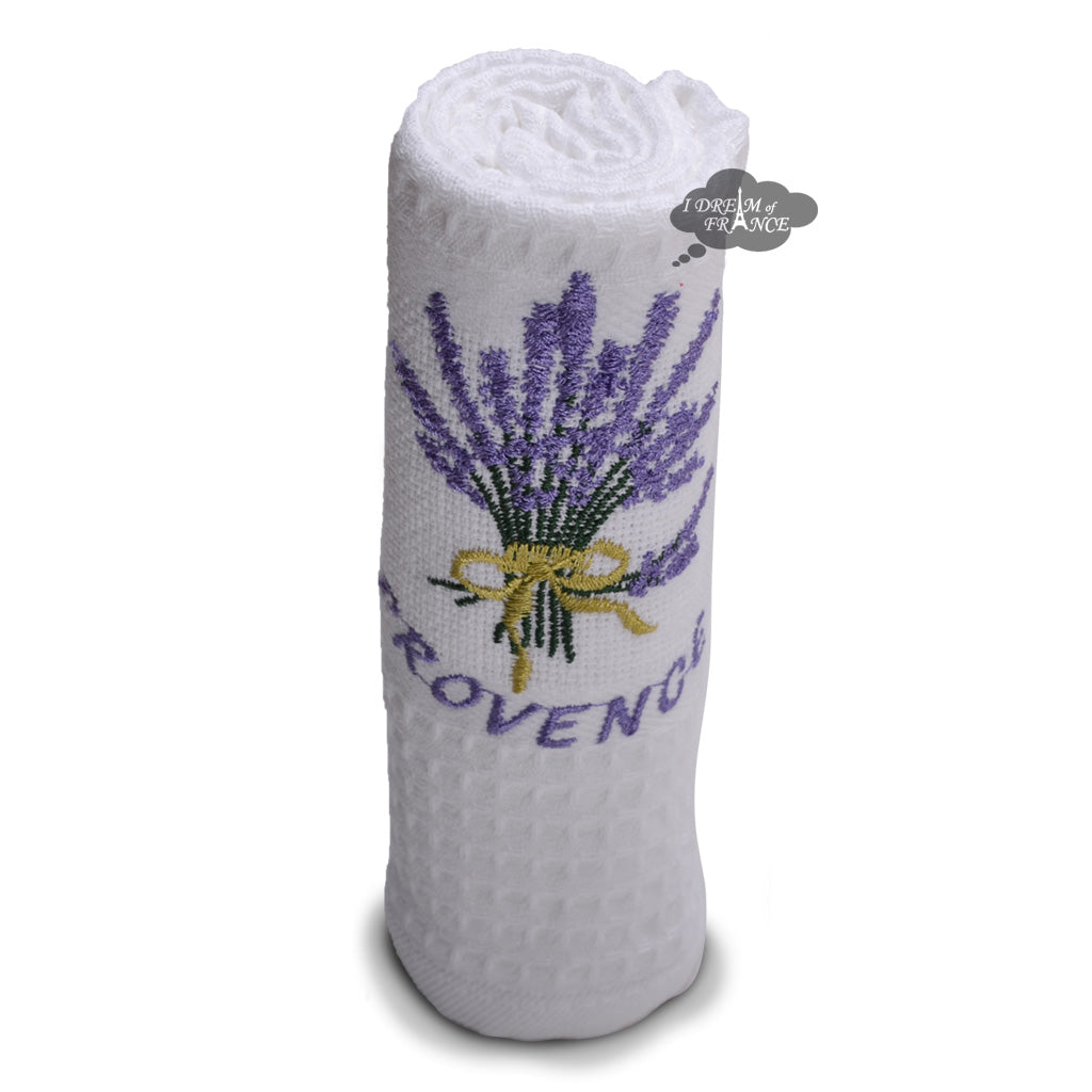 Provence Lavender Bouquet White Waffle-Weave Kitchen Towel by Coton Blanc