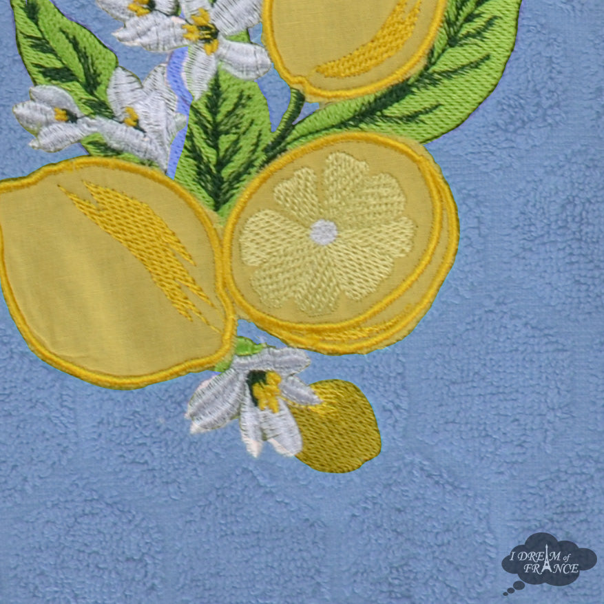 Round Terry Hand Towel Lemon Blue by Coton Blanc
