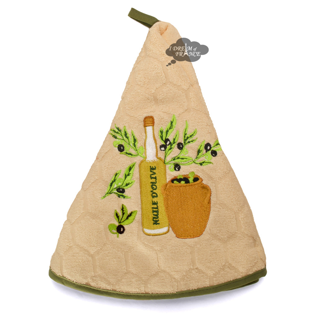 Round Terry Hand Towel Olive Oil Beige by Coton Blanc