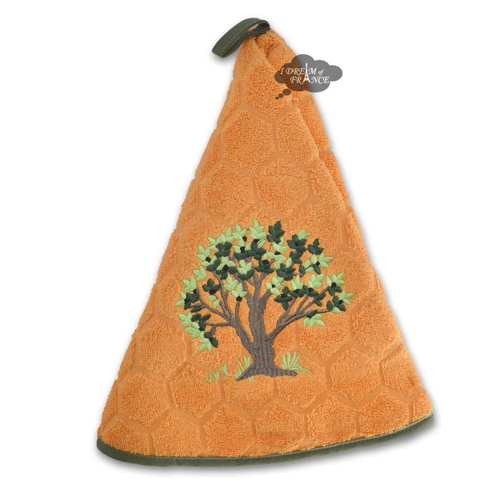 Round Terry Hand Towel Olive Tree Apricot by Coton Blanc
