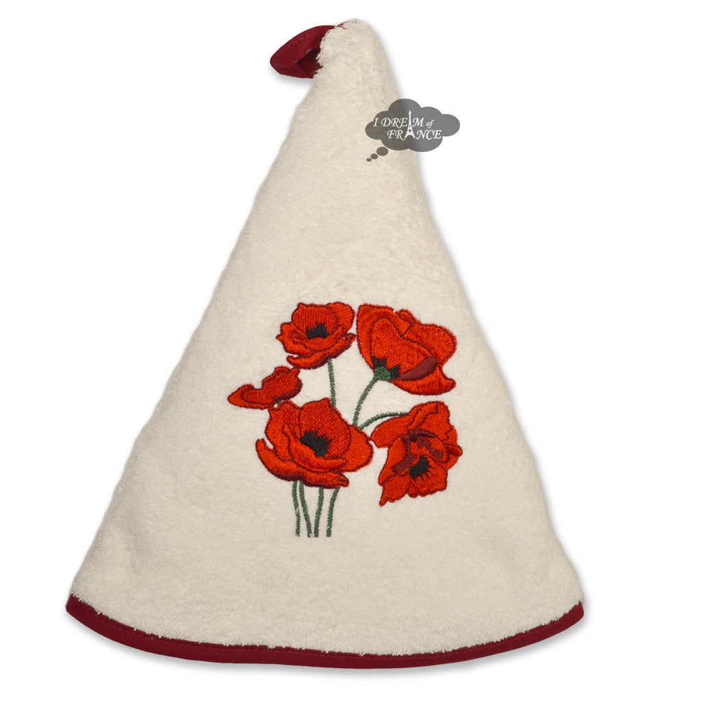 Round Terry Hand Towel Red Poppies Cream by Coton Blanc