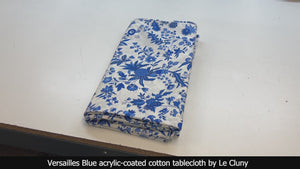 58" Square Versailles Blue Acrylic-Coated Cotton French Tablecloth by Le Cluny