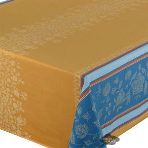 62x138" Rectangular Ramatuelle Curry Jacquard Cotton Double Border Tablecloth by L'Ensoleillade