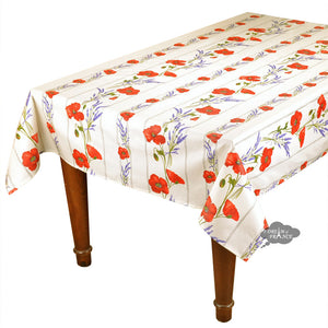 60x78" Rectangular Poppies Cream Acrylic Coated Cotton Tablecloth by Tissus Toselli