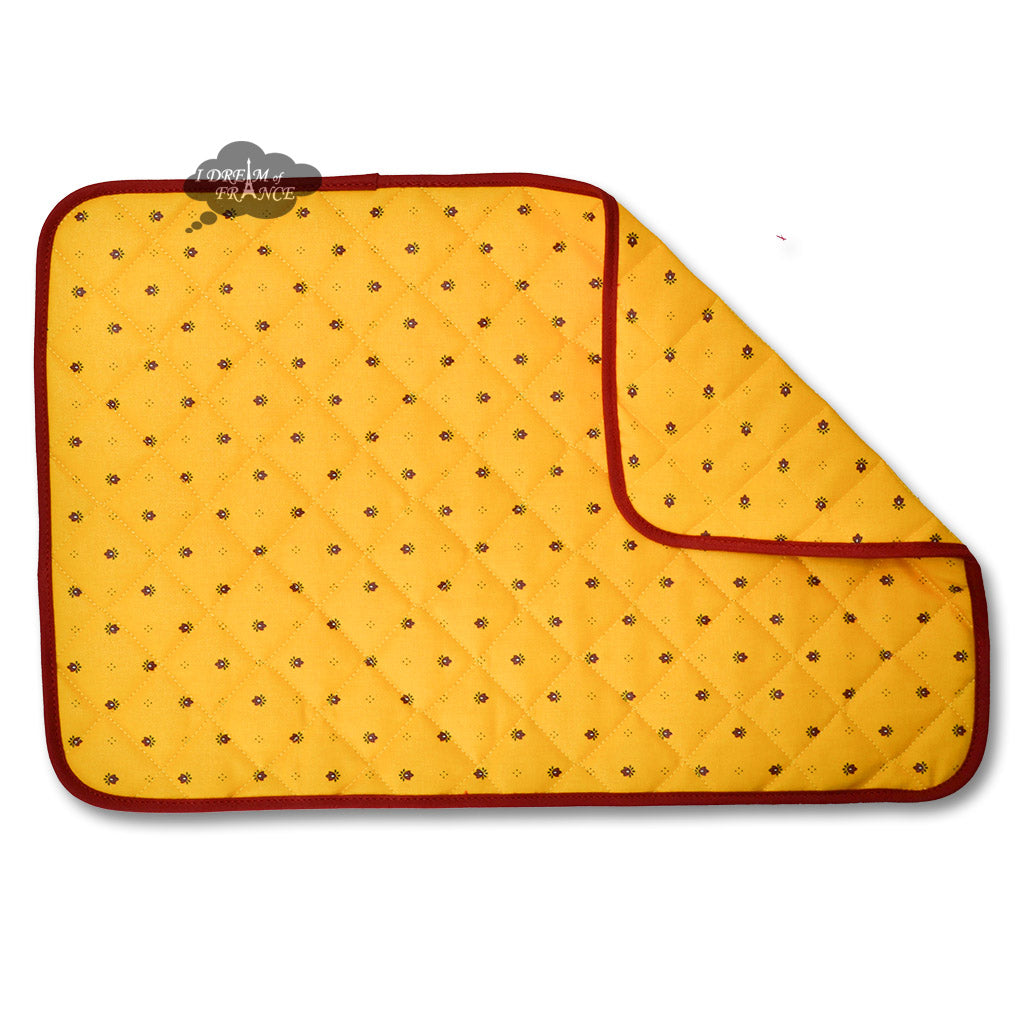 Calisson Yellow & Red Acrylic Coated Quilted Placemats by Tissus Toselli