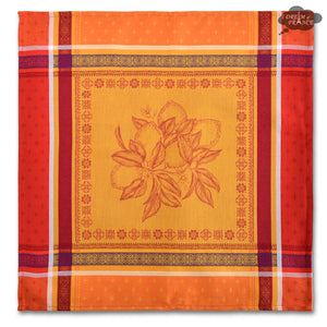 Cedrat Red & Yellow French Cotton Jacquard Napkin by Tissus Toselli