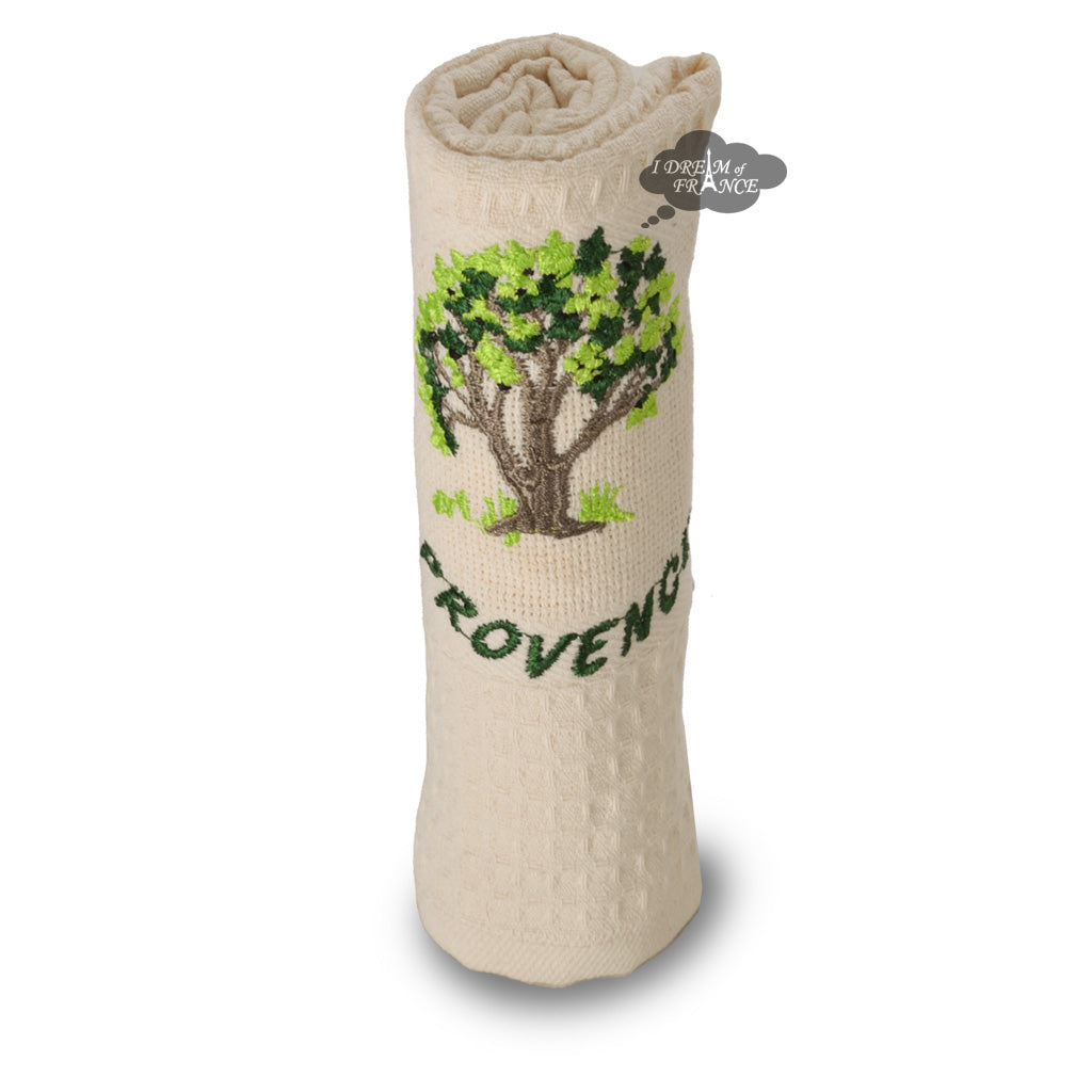 Provence Olive Tree Cream Waffle-Weave Kitchen Towel by Coton Blanc