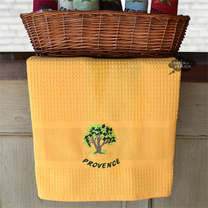 Provence Olive Tree Yellow Waffle-Weave Kitchen Towel by Coton Blanc