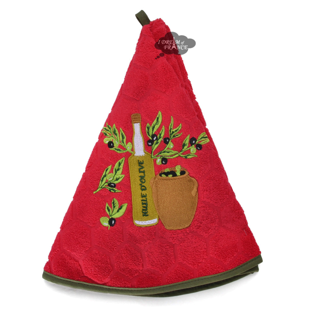 Round Terry Hand Towel Olive Oil Red by Coton Blanc