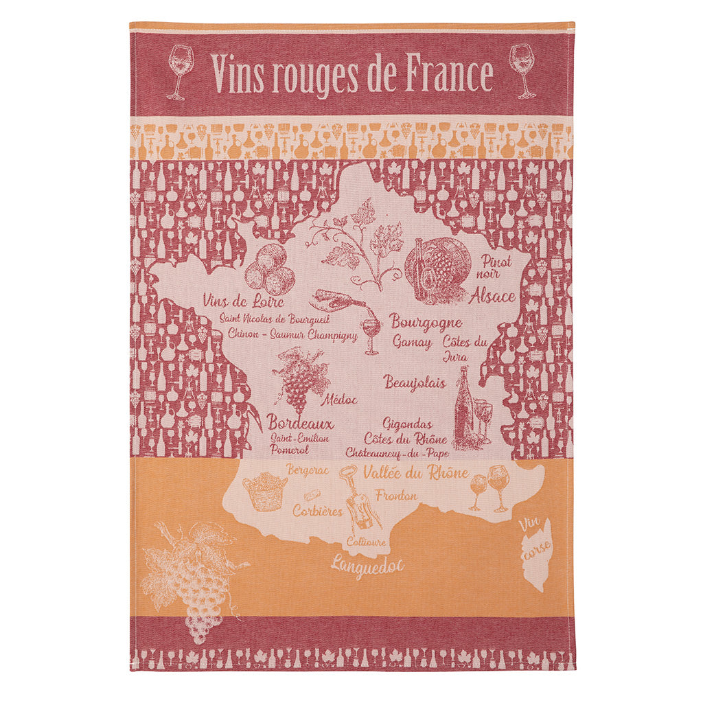 Red Wines of France (Vins Rouges de France) French Jacquard Cotton Dish Towel by Coucke