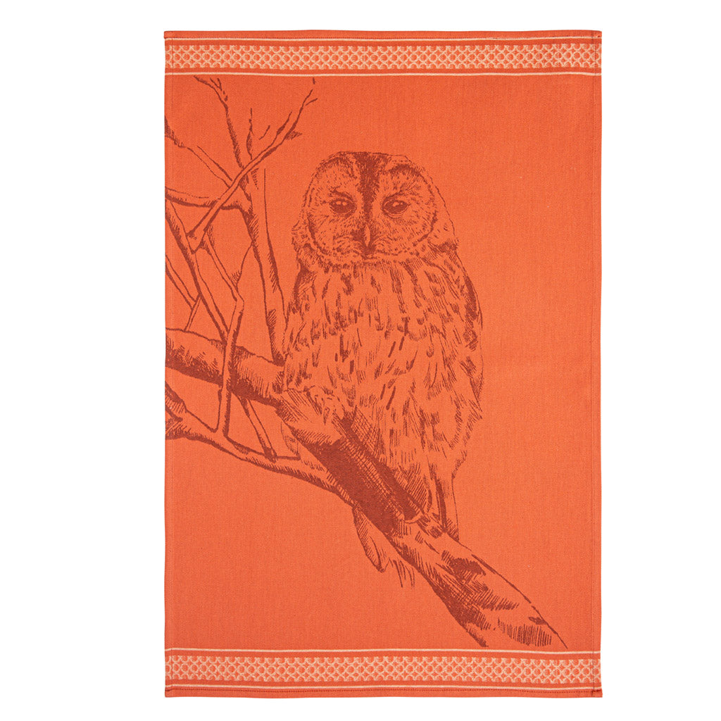 Owl (Chouette) French Jacquard Cotton Dish Towel by Coucke