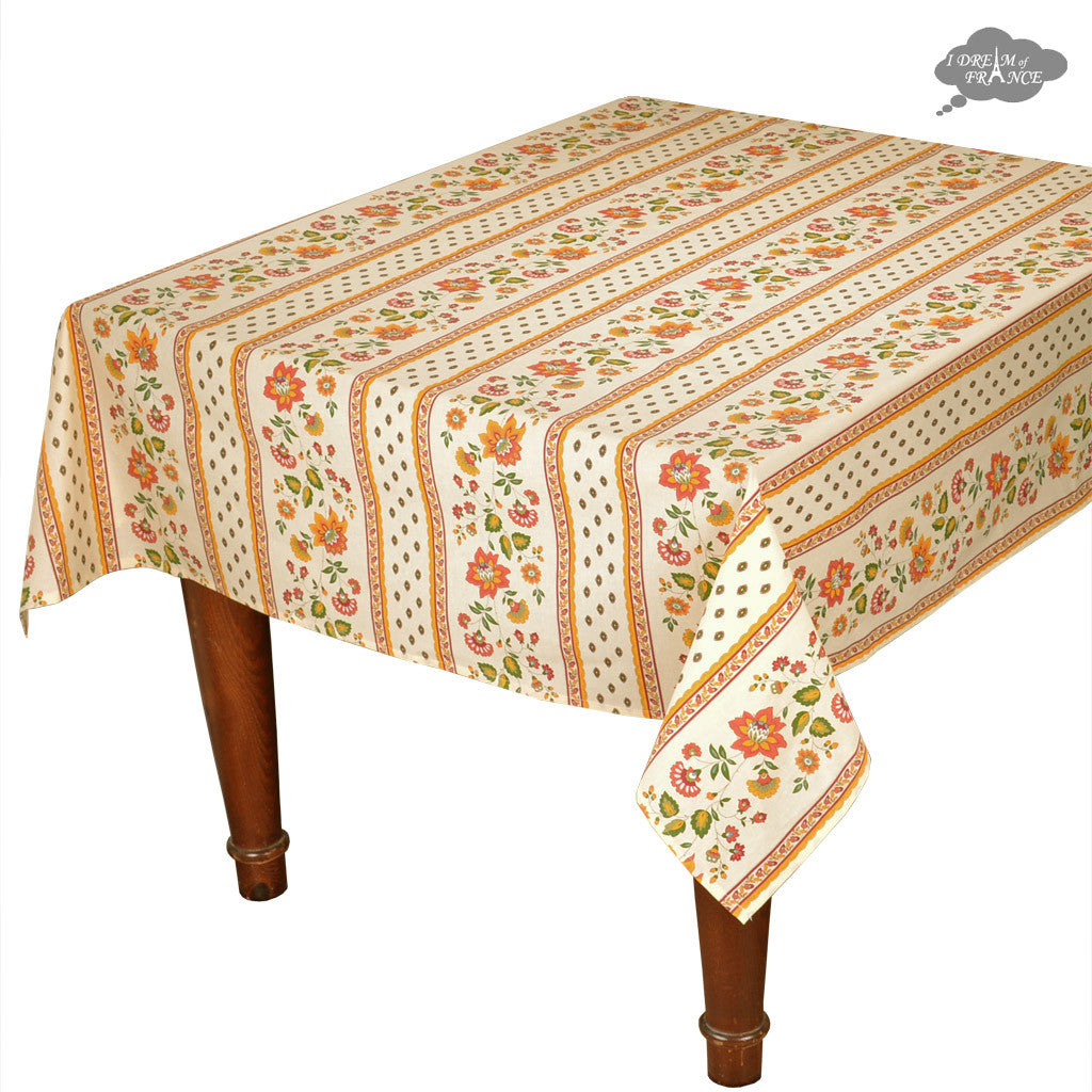 58" Square Fayence Cream Cotton Coated Provence Tablecloth by Le Cluny