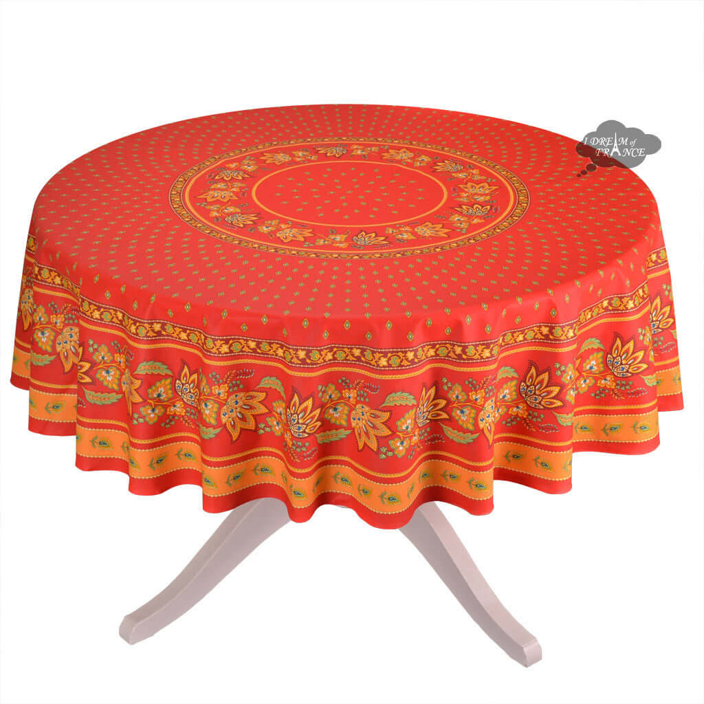 70" Round Lisa Red Cotton Coated French Tablecloth by Le Cluny