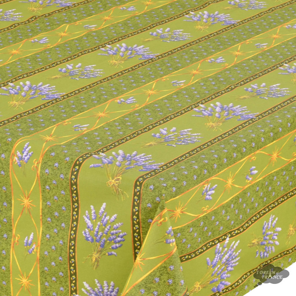 60x132" Rectangular Lavender Green Cotton Coated Provence Tablecloth - Close Up