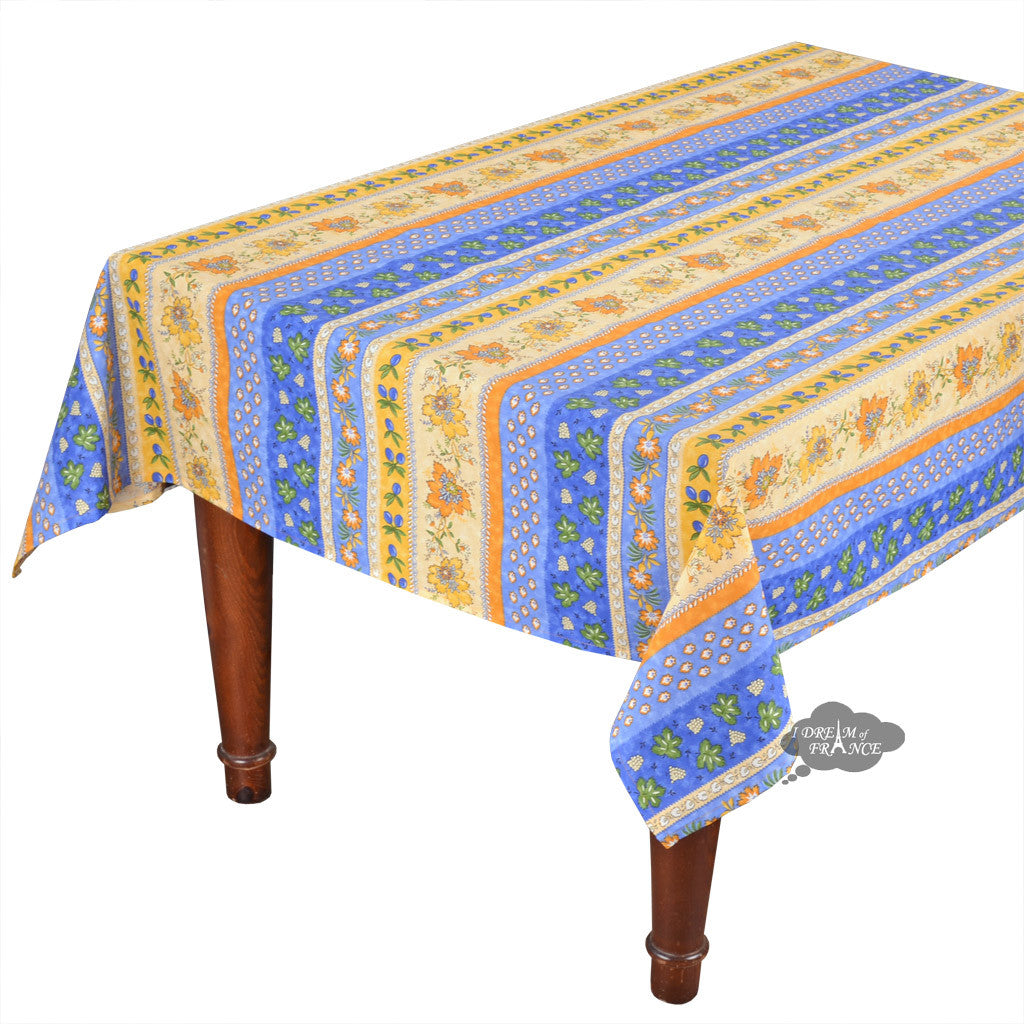 60x108" Rectangular Monaco Blue Cotton Coated Provence Tablecloth by Le Cluny