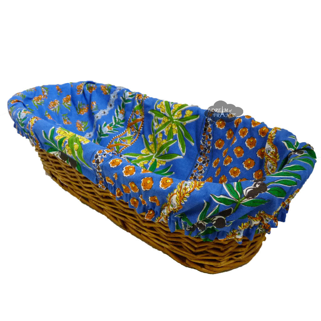 Olives Blue French Baguette Basket with Removable Liner by Le Cluny