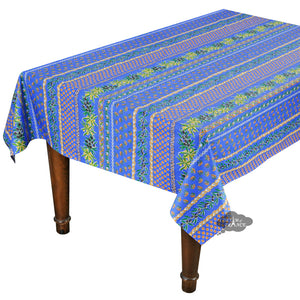 52x72" Rectangular Olives Blue Cotton Coated Provence Tablecloth by Le Cluny