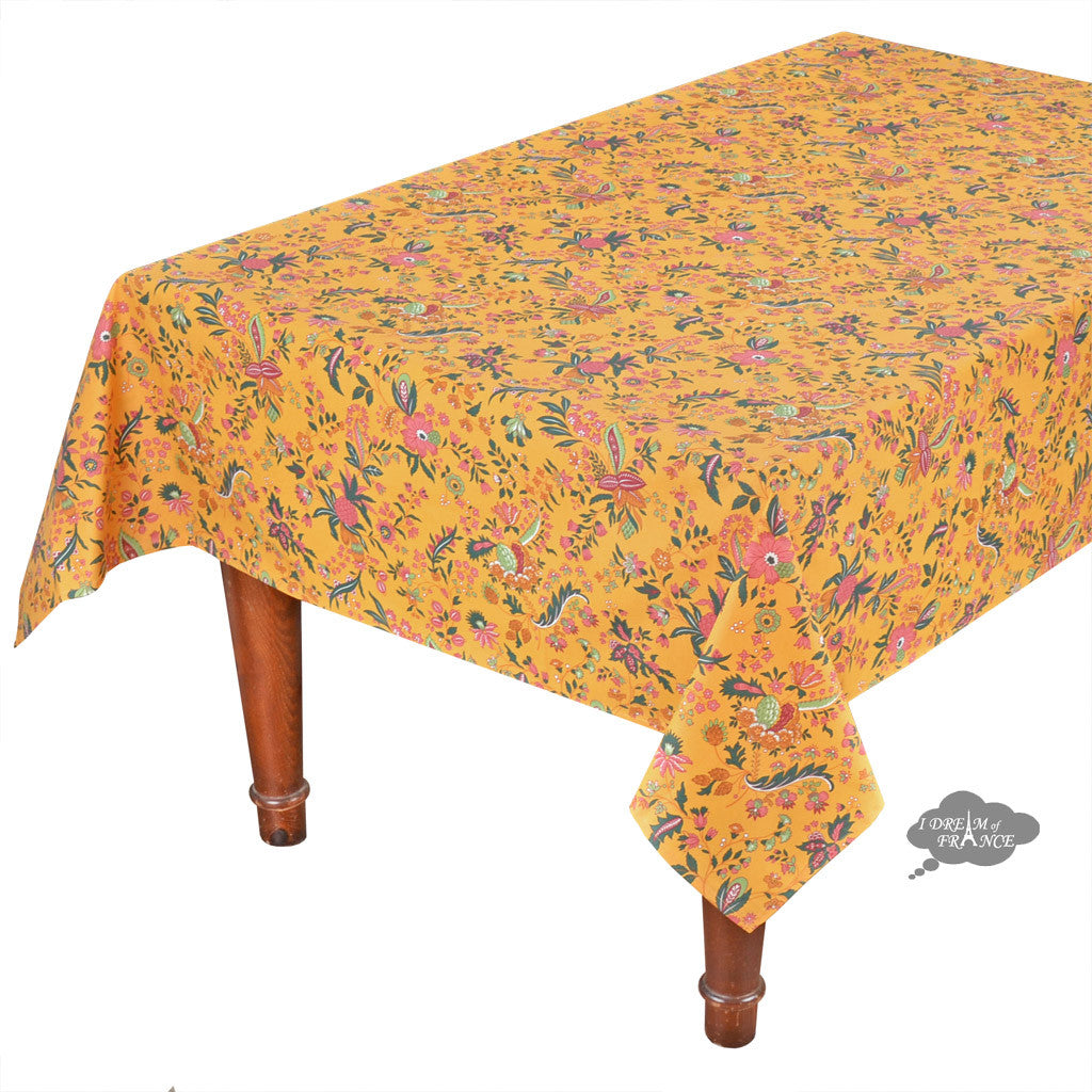 60x 96" Rectangular Versailles Yellow Cotton Coated French Tablecloth by Le Cluny