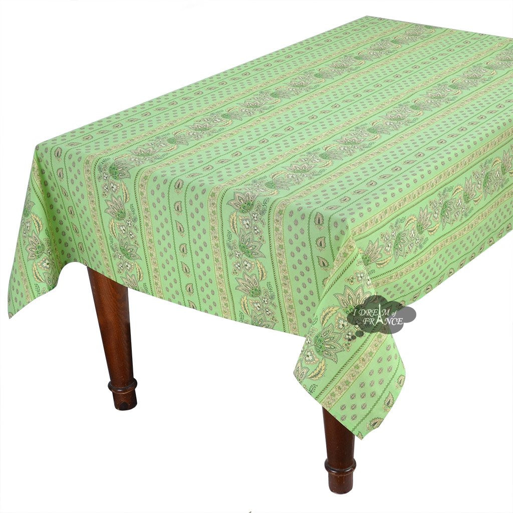 52x72" Rectangular Lisa Pistachio Cotton Coated Provence Tablecloth by Le Cluny
