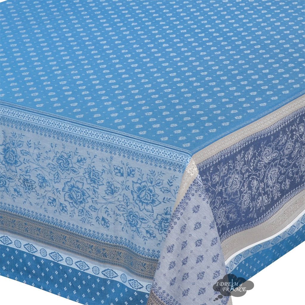 62x78" Rectangular Massilia Azure French Jacquard Cotton Tablecloth by Tissus Toselli
