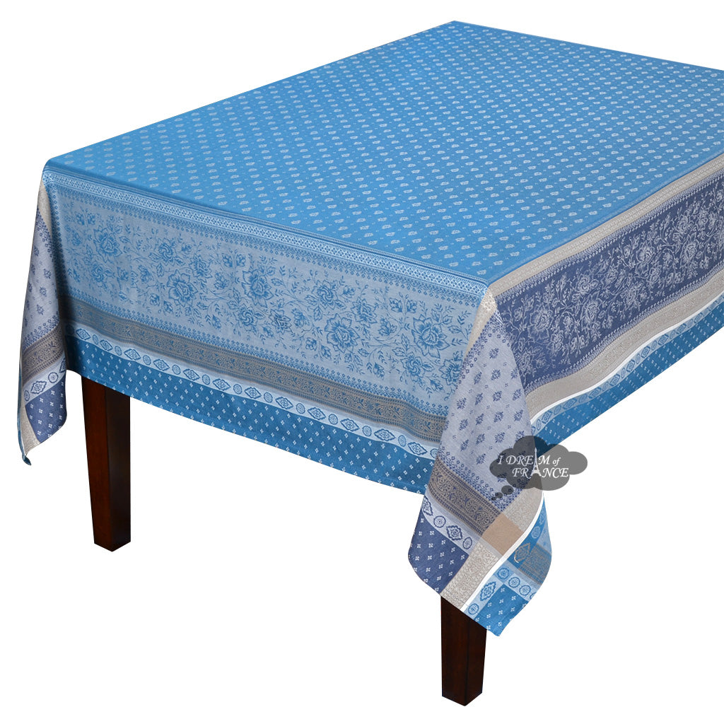 62x138" Rectangular Massilia Azure French Jacquard Tablecloth by Tissus Toselli