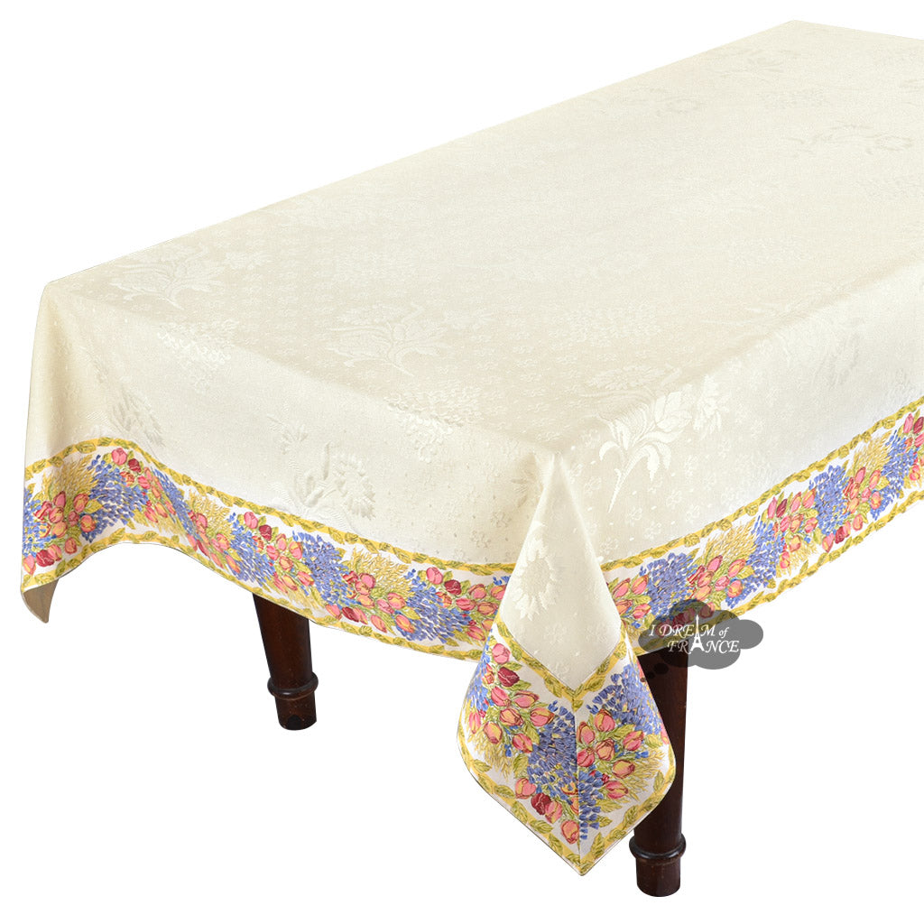 62" Square Roses & Lavender Matelassé Tablecloth by Tissus Toselli