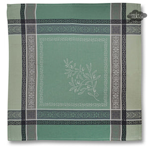 Olivia Green French Cotton Jacquard Napkin by Tissus Toselli