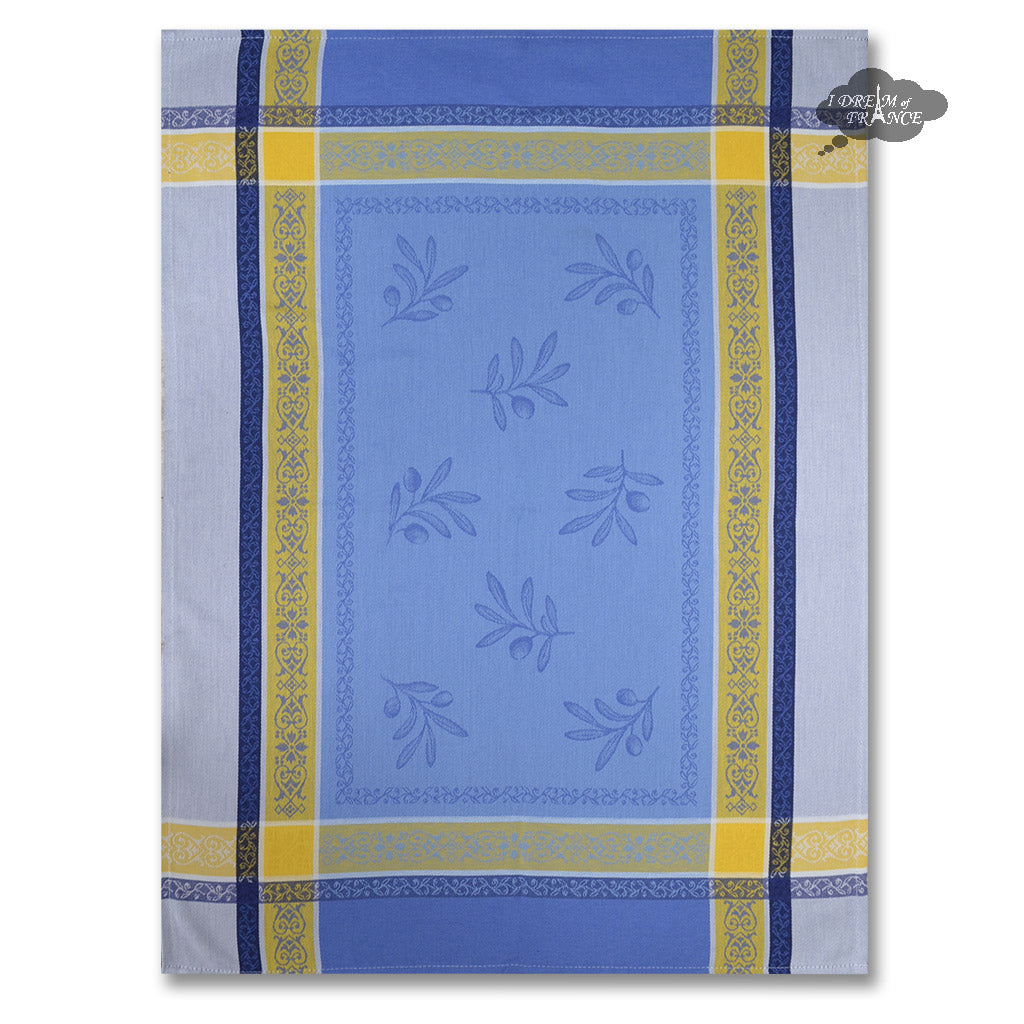 Olivea Blue & Yellow Cotton Jacquard Dish Towel by Tissus Toselli