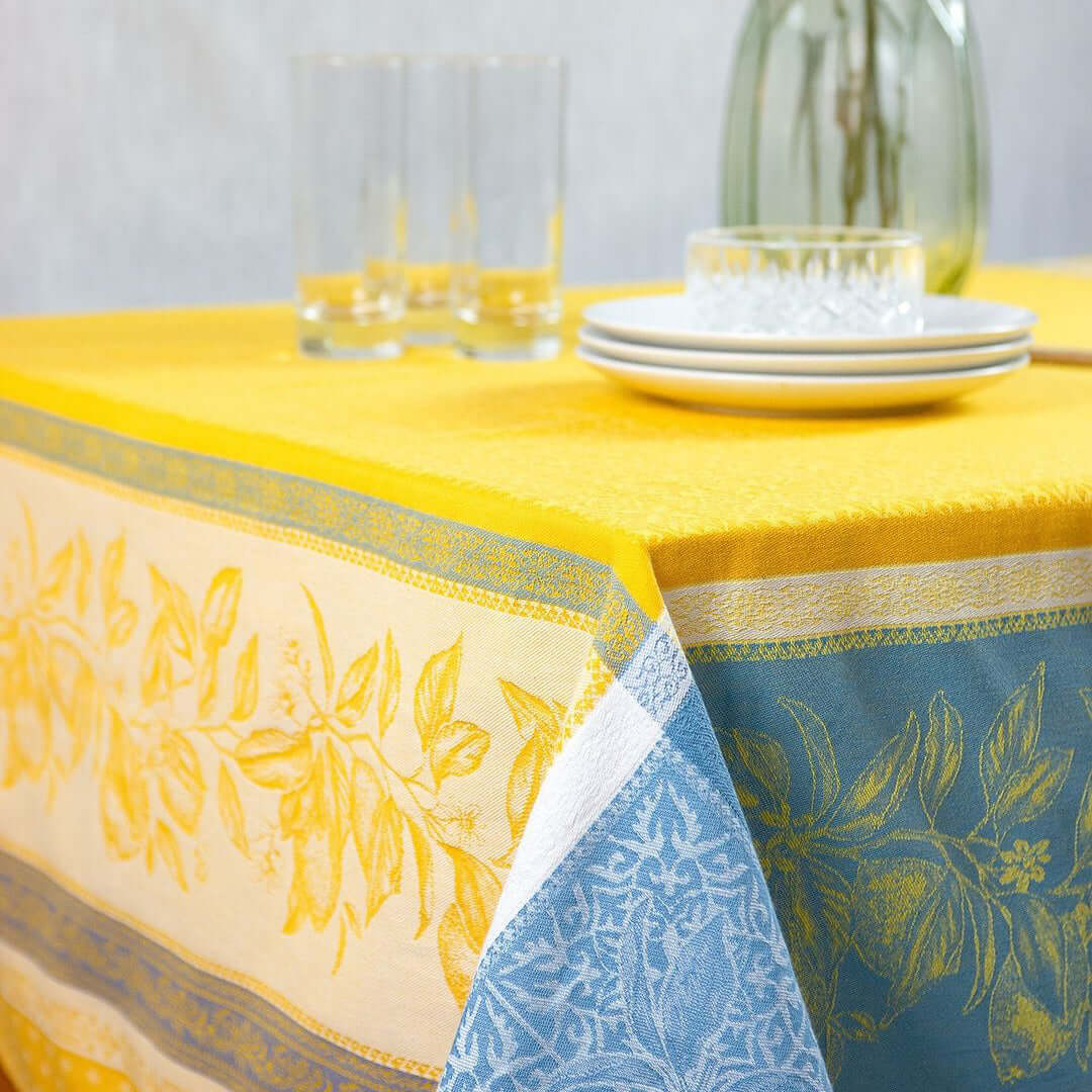 Cedrat Yellow & Blue jacquard tablecloth