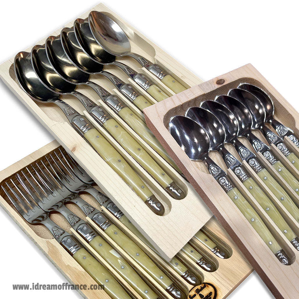 Laguiole Jean Dubost bundle of spoons, teaspoons and forks - Faux-horn handles