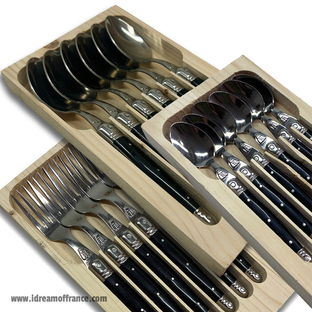 Laguiole Jean Dubost bundle of spoons, teaspoons and forks - Black handles