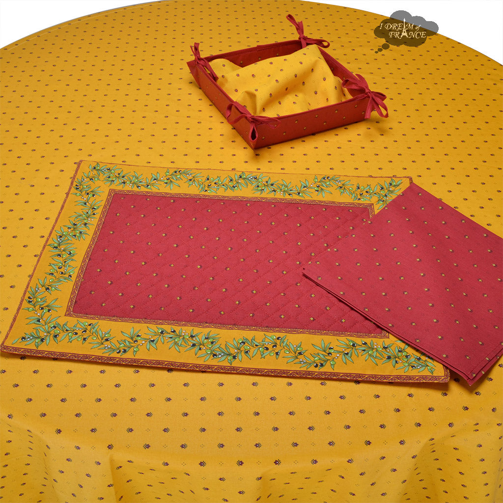 Calisson Yellow & Red Provence Cotton Napkin by Tissus Toselli