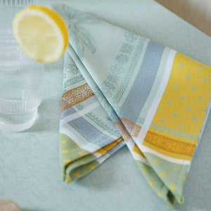 French Jacquard napkin - Cotton - Cedrat green & yellow - Tissus Toselli - Lifestyle