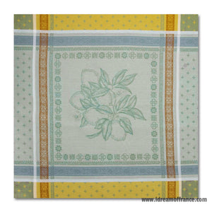 French Jacquard napkin - Cotton - Cedrat green & yellow - Tissus Toselli - Opened