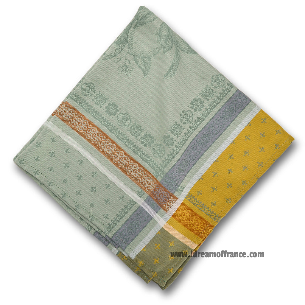 French Jacquard napkin - Cotton - Cedrat green & yellow - Tissus Toselli