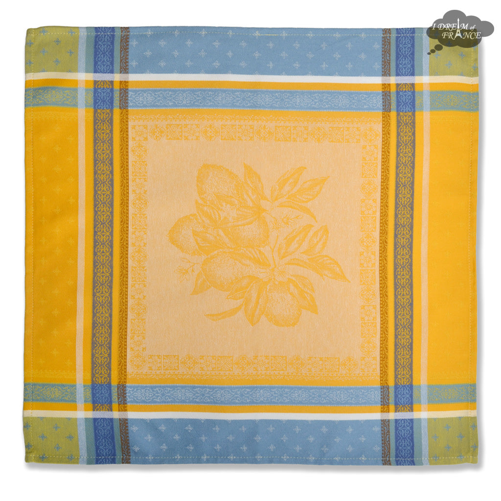 Cedrat Yellow & Blue French Cotton Jacquard Napkin by Tissus Toselli