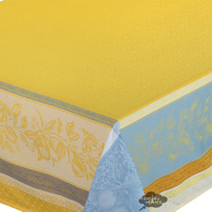 62x120" Rectangular Cedrat Yellow & Blue French Jacquard Tablecloth by Tissus Toselli