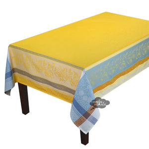 62x120" Rectangular Cedrat Yellow & Blue French Jacquard Tablecloth by Tissus Toselli