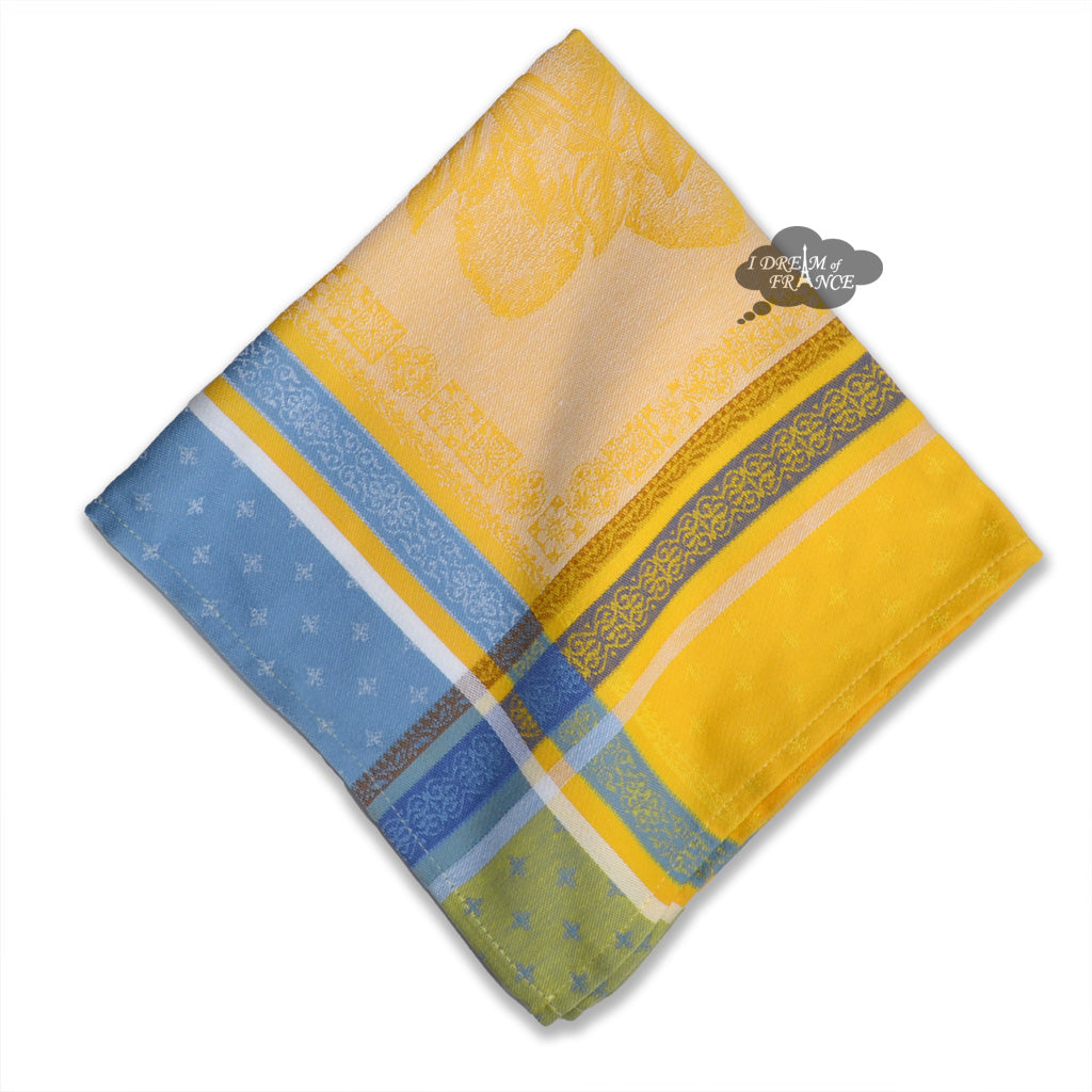 Cedrat Yellow & Blue French Cotton Jacquard Napkin by Tissus Toselli