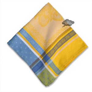 Cedrat Yellow & Blue French Cotton Jacquard Napkin by Tissus Toselli