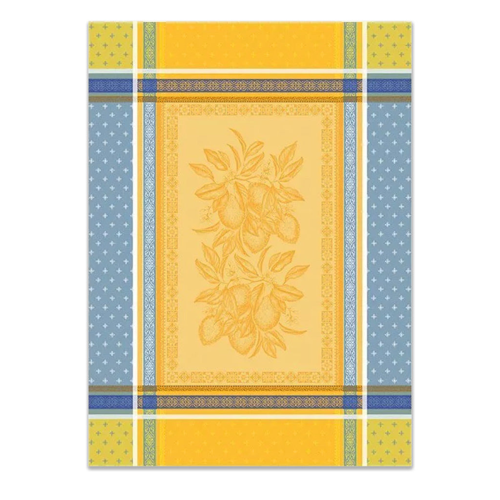 Cedrat Yellow & Blue French Cotton Jacquard Dish Towel by Tissus Toselli