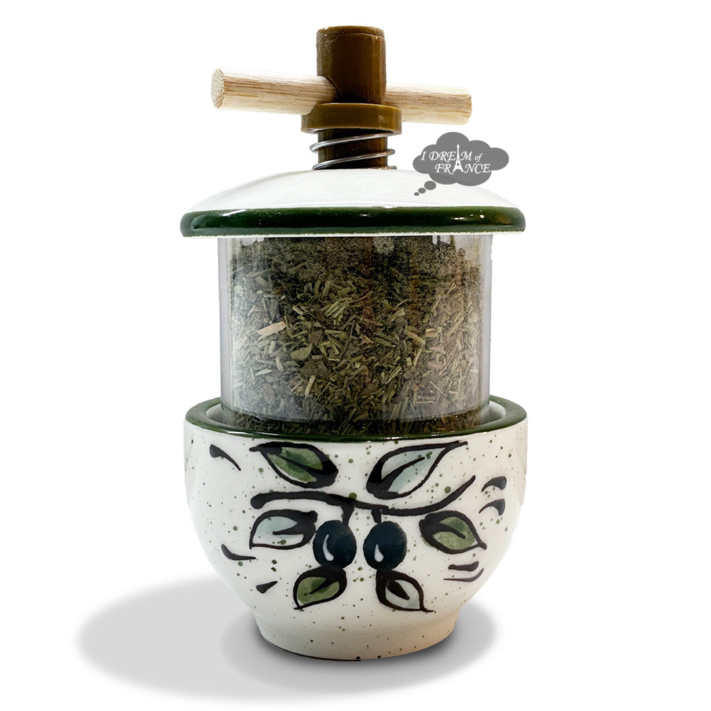 Ceramic Mill with Herbes de Provence - Olives Ivory & Green