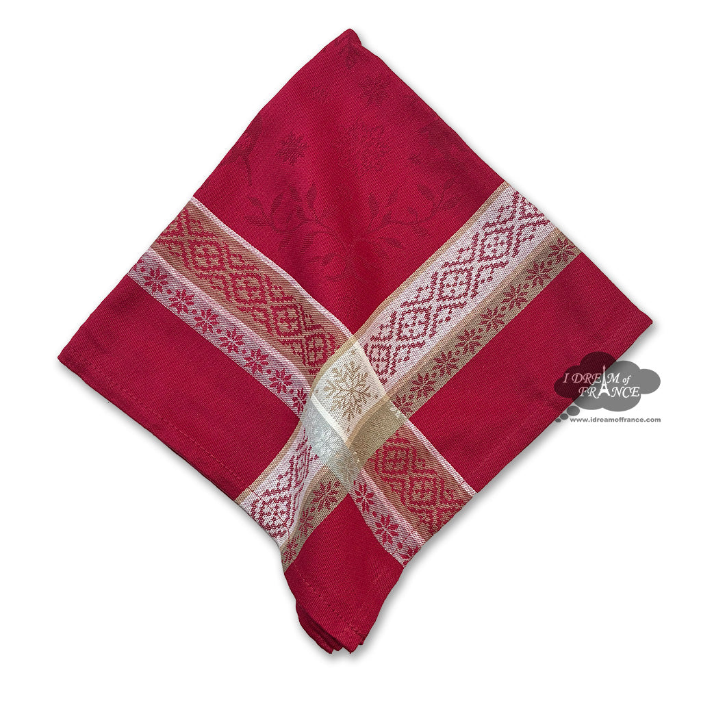 Christmas Spirit Red French Cotton Jacquard Napkin by Tissus Toselli