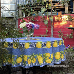 Citrus Blue French Provencal Polyester Tablecloth - 70" Round