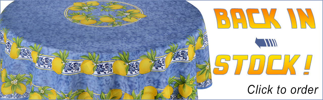 The Citrus blue polyester tablecloth is back in stock!