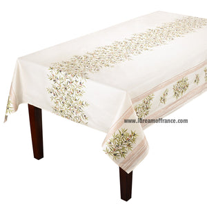 French Provencal tablecloth - Acrylic coated cotton, Spill-proof - Rectangular - Clos des Oliviers cream | Label France