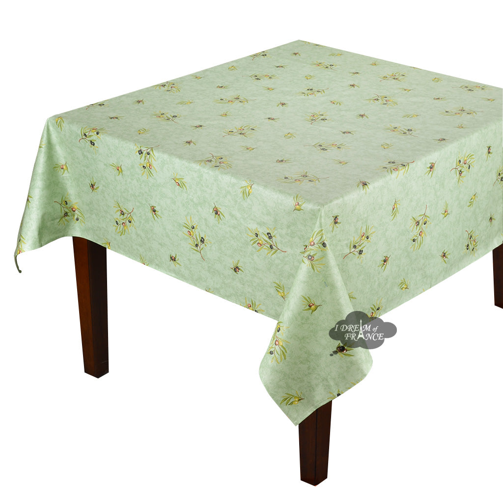 59" Square Clos des Oliviers Green All-Over Acrylic-Coated Cotton Tablecloth by l'Ensoleillade