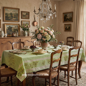 Clos des Oliviers Green Rectangular Acylic-Coated Cotton Tablecloth by Label France