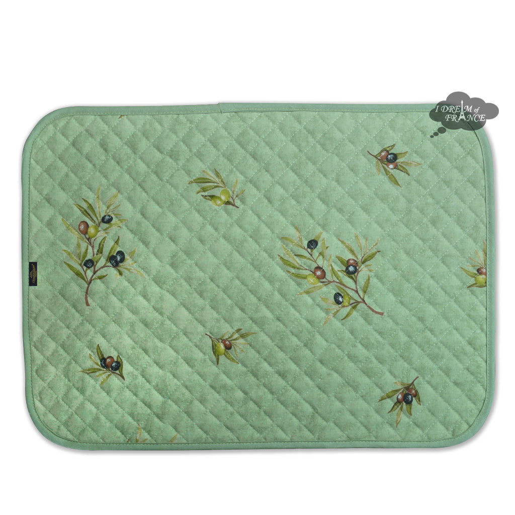Clos des Oliviers Green All-Over Cotton Quilted Placemats by L'Ensoleillade